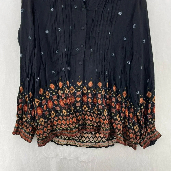 Vintage Coldwater Creek Blouse Women's Sz XS Black Southwestern Print Button Up - Picture 7 of 11